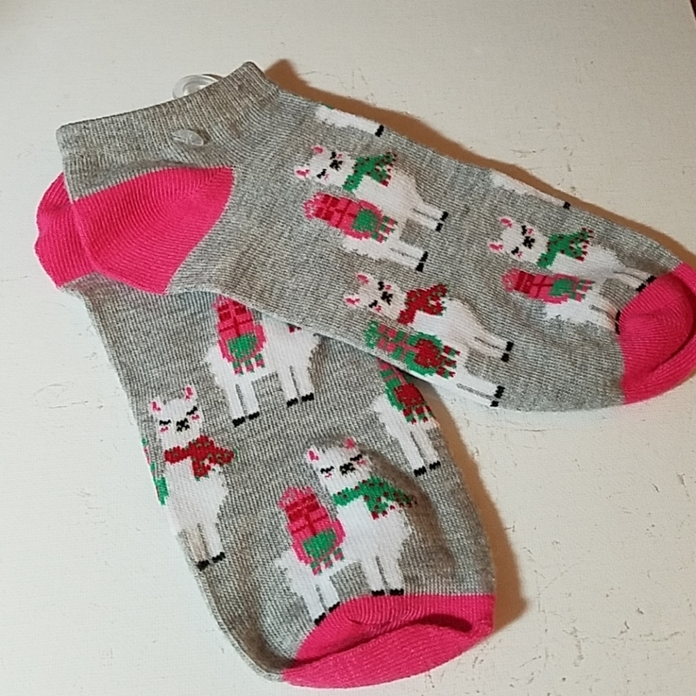 Llama Gray & Pink No Show Sock (9-12)